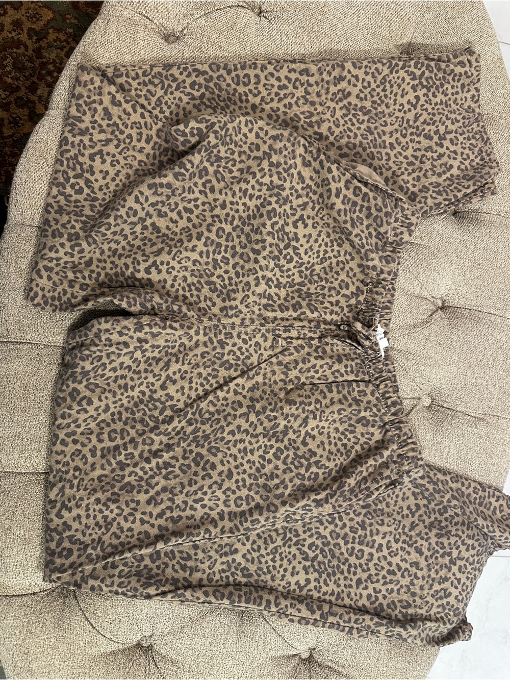 Leopard Print Elastic Waist Linen Pants - Brown/Black